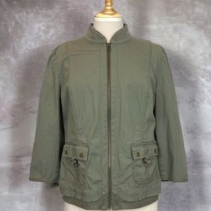 Chico's Lightweight Utility Jacket Army Green Size 3 Zippered